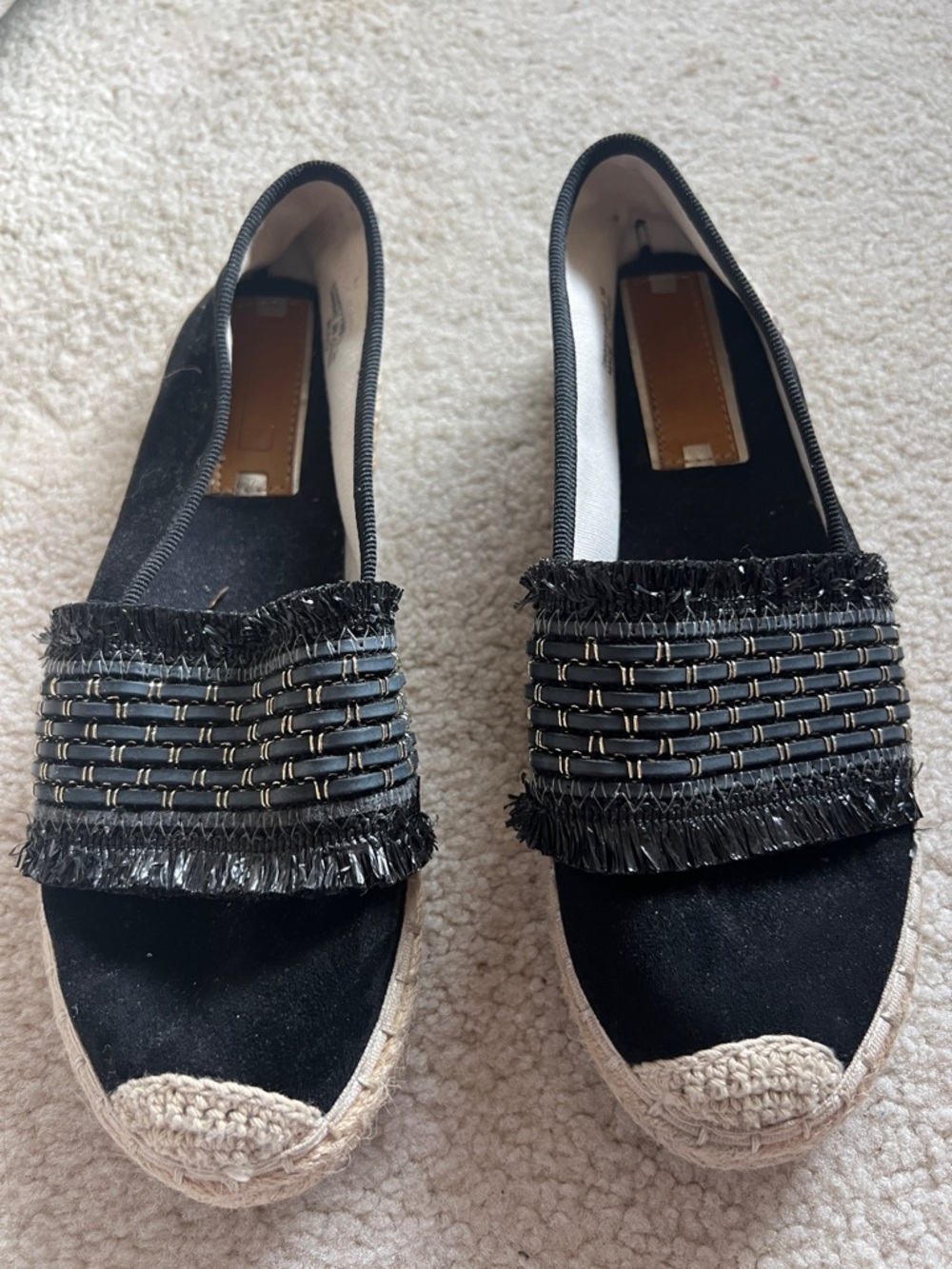 Black Women's Espadrille Loafers with Decorative Weave